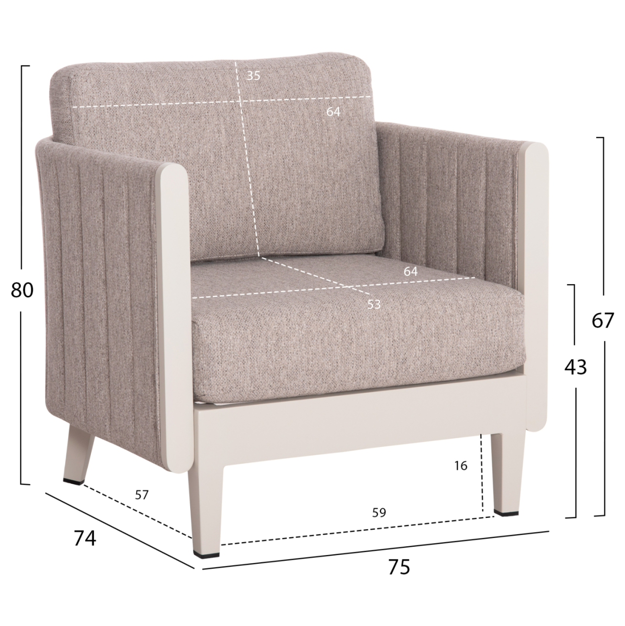 OUTDOOR LOUNGE SET 4PCS LARRY HM6188.02 CHAMPAGNE COLORED ALUMINUM-P.E. FABRIC [5]
