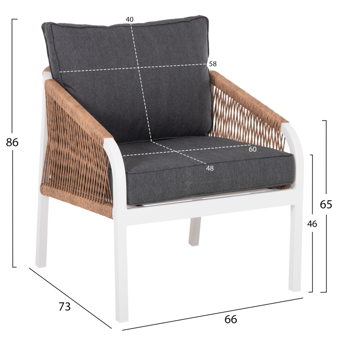 OUTDOOR LOUNGE SET 4PCS MAERLY HM6056.01 WHITE ALUMINUM-PE TWIST ROPE-ANTHRACITE CUSHIONS [3]