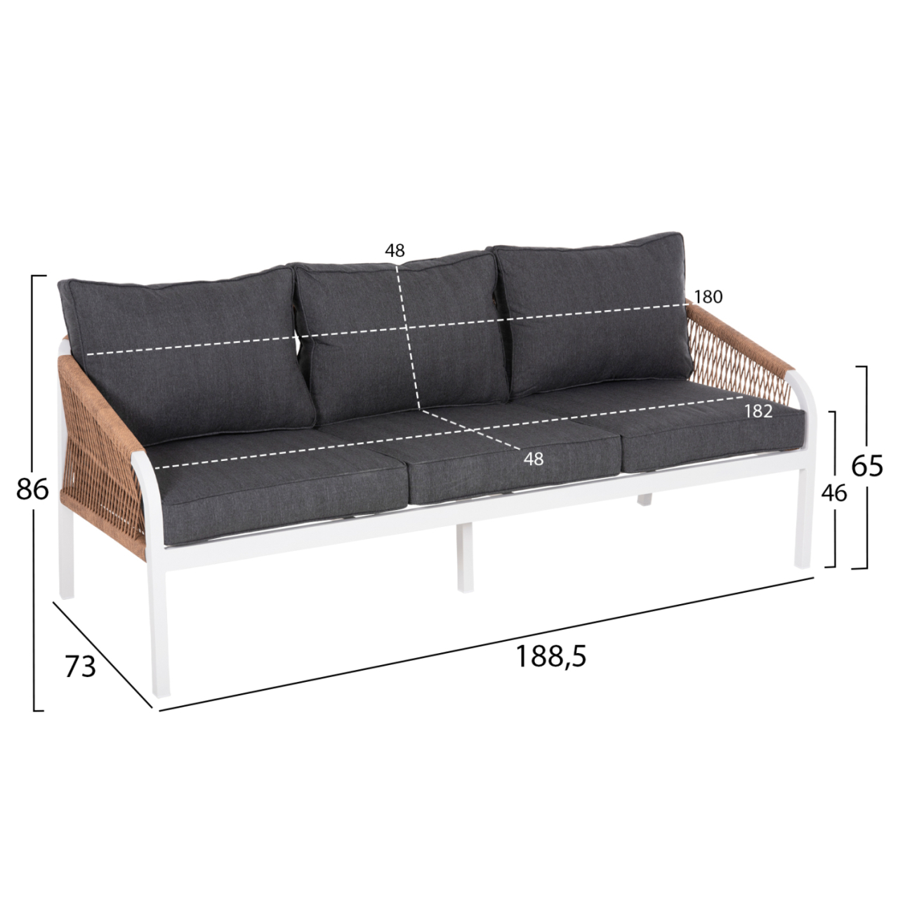 OUTDOOR LOUNGE SET 4PCS MAERLY HM6056.01 WHITE ALUMINUM-PE TWIST ROPE-ANTHRACITE CUSHIONS [2]