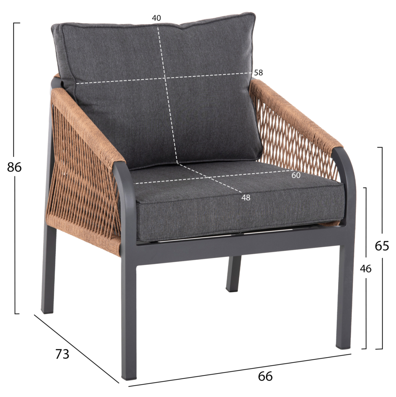 OUTDOOR LOUNGE SET 4PCS MAERLY HM6056.03 ANTHRACITE ALUMINUM-PE TWIST ROPE-ANTHRACITE CUSHIONS [2]
