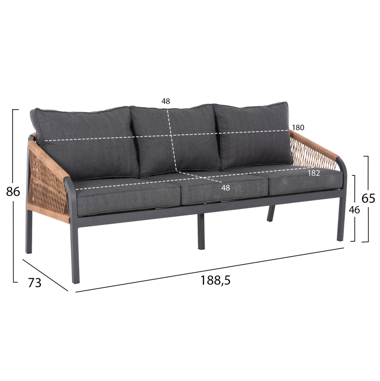 OUTDOOR LOUNGE SET 4PCS MAERLY HM6056.03 ANTHRACITE ALUMINUM-PE TWIST ROPE-ANTHRACITE CUSHIONS [3]