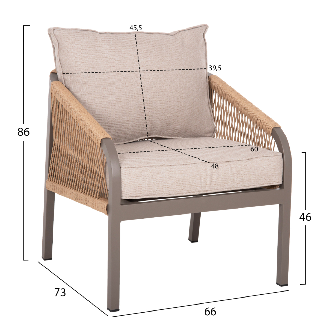 OUTDOOR LOUNGE SET 4PCS MAERLY HM6056.04 CHAMPAGNE ALUMINUM-PE TWIST ROPE-BEIGE CUSHIONS [2]