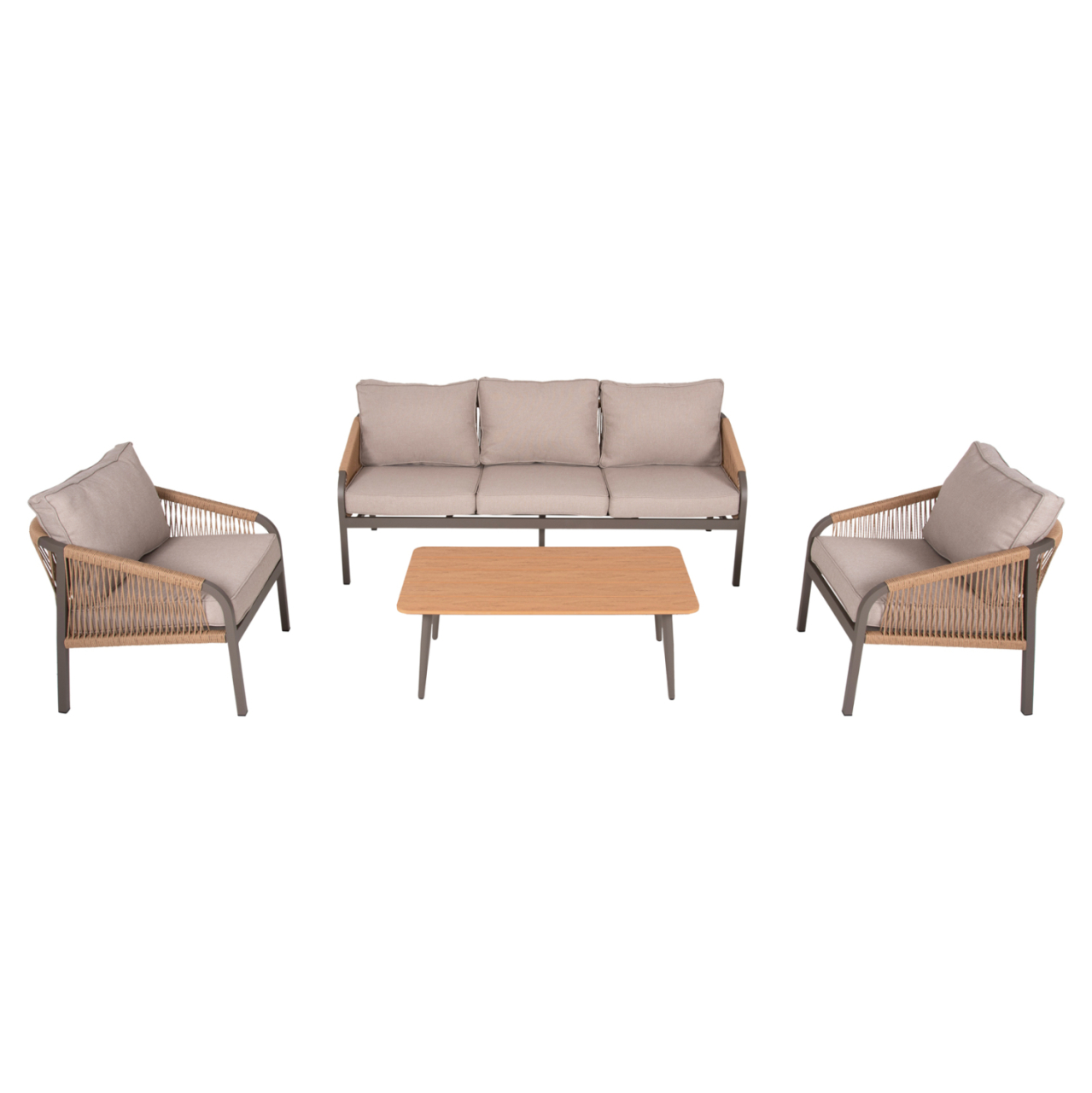 OUTDOOR LOUNGE SET 4PCS MAERLY HM6056.04 CHAMPAGNE ALUMINUM-PE TWIST ROPE-BEIGE CUSHIONS [5]