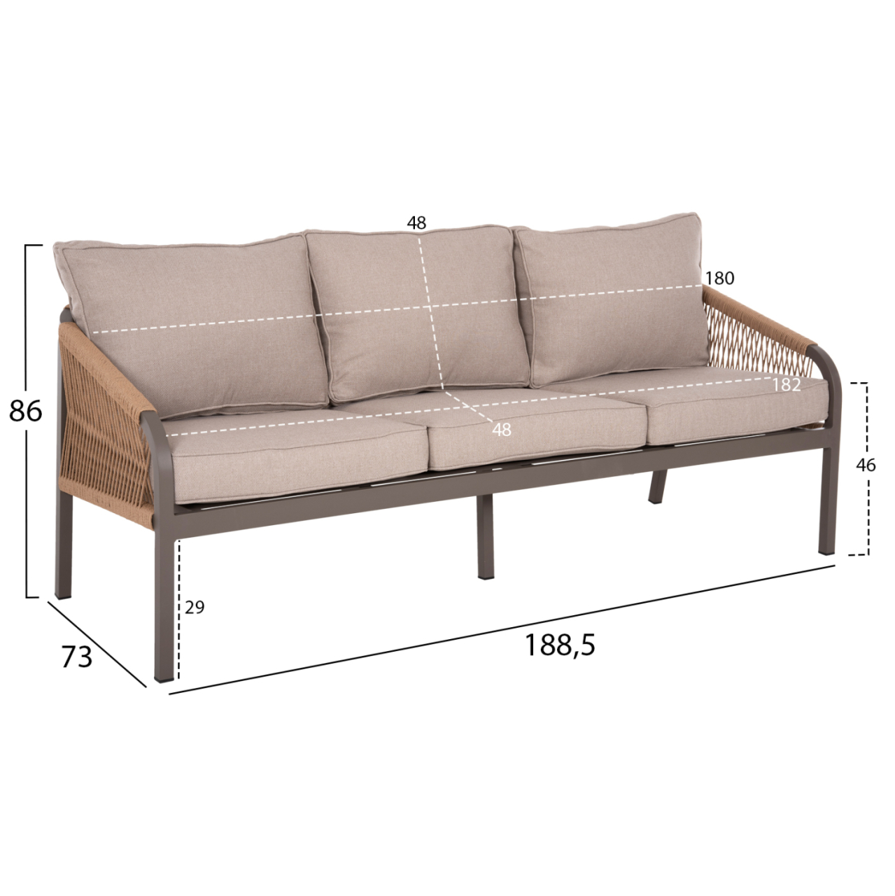 OUTDOOR LOUNGE SET 4PCS MAERLY HM6056.04 CHAMPAGNE ALUMINUM-PE TWIST ROPE-BEIGE CUSHIONS [3]