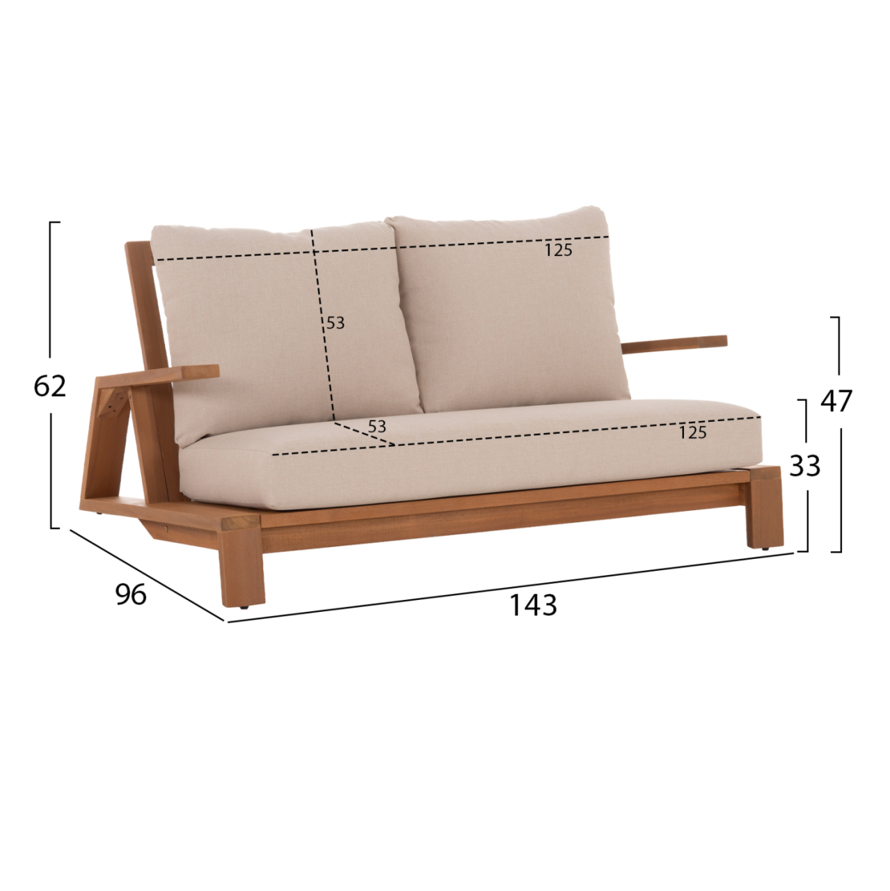 OUTDOOR LOUNGE SET 4PCS MIREX HM6521 ACACIA WOOD--POLYESTER CUSHIONS COVERS IN ECRU [2]