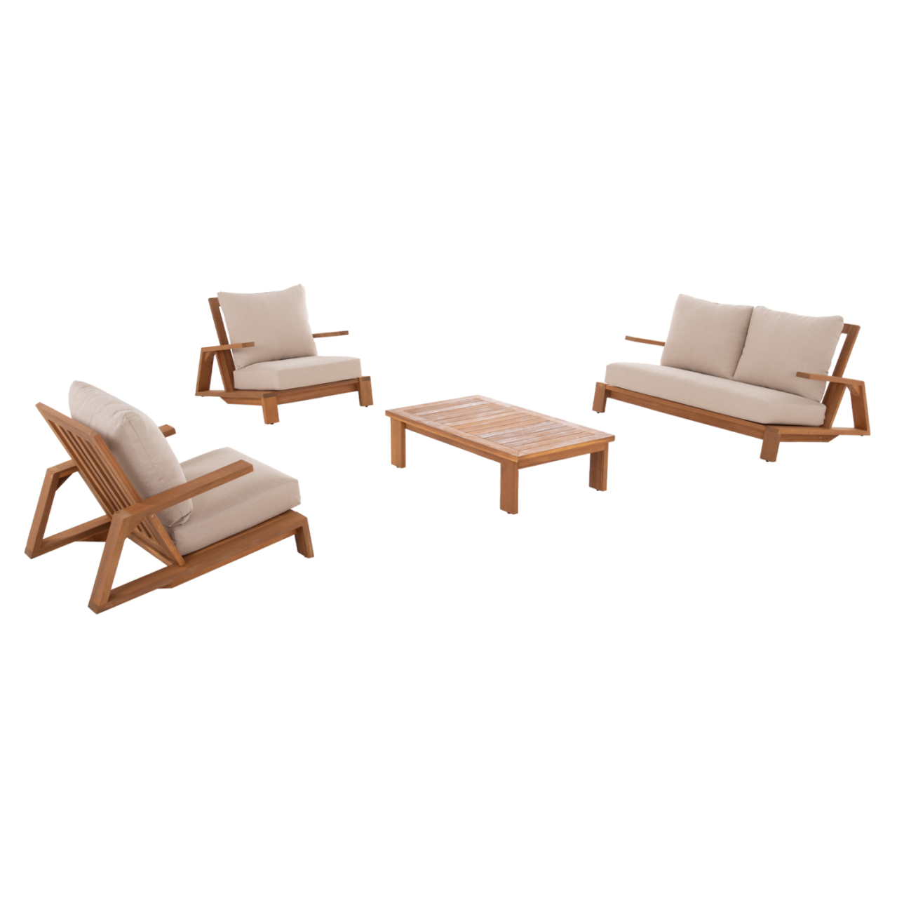 OUTDOOR LOUNGE SET 4PCS MIREX HM6521 ACACIA WOOD--POLYESTER CUSHIONS COVERS IN ECRU [6]