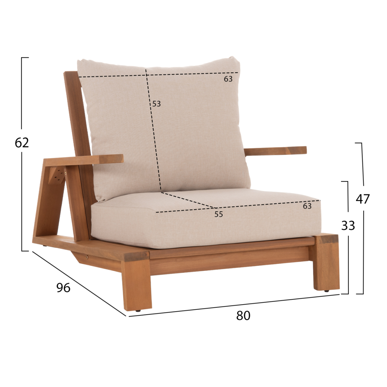 OUTDOOR LOUNGE SET 4PCS MIREX HM6521 ACACIA WOOD--POLYESTER CUSHIONS COVERS IN ECRU [3]