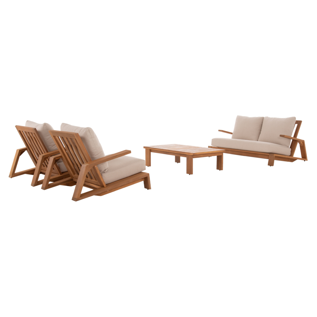 OUTDOOR LOUNGE SET 4PCS MIREX HM6521 ACACIA WOOD--POLYESTER CUSHIONS COVERS IN ECRU [7]