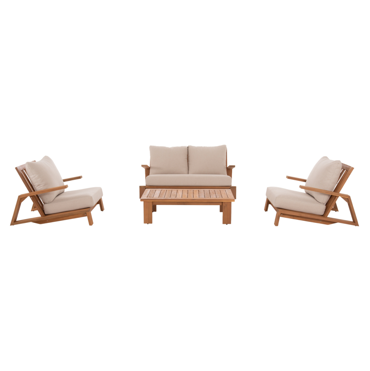 OUTDOOR LOUNGE SET 4PCS MIREX HM6521 ACACIA WOOD--POLYESTER CUSHIONS COVERS IN ECRU [5]