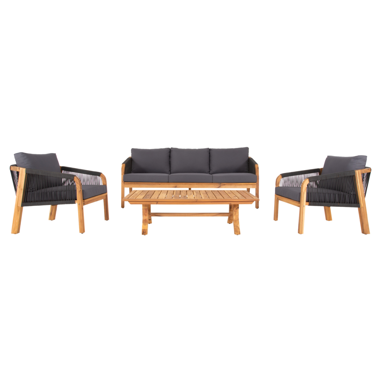 OUTDOOR LOUNGE SET 4PCS ROSSWELL HM6084.01 ACACIA WOOD-ROUND ROPE and CUSHIONS IN ANTHRACITE [7]