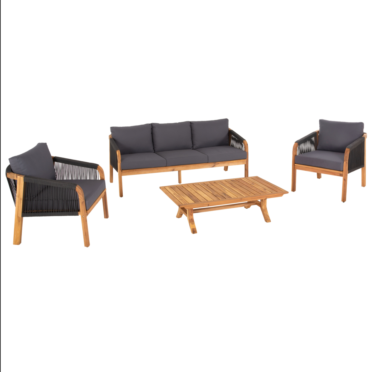 OUTDOOR LOUNGE SET 4PCS ROSSWELL HM6084.01 ACACIA WOOD-ROUND ROPE and CUSHIONS IN ANTHRACITE [6]