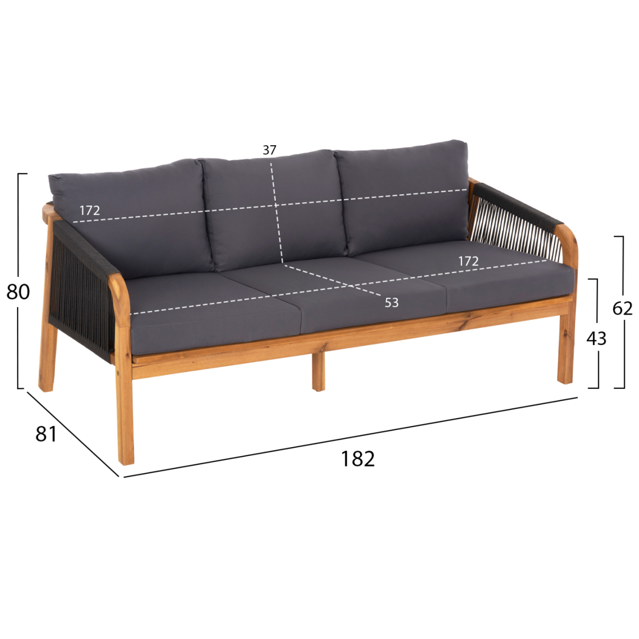 OUTDOOR LOUNGE SET 4PCS ROSSWELL HM6084.01 ACACIA WOOD-ROUND ROPE and CUSHIONS IN ANTHRACITE [2]