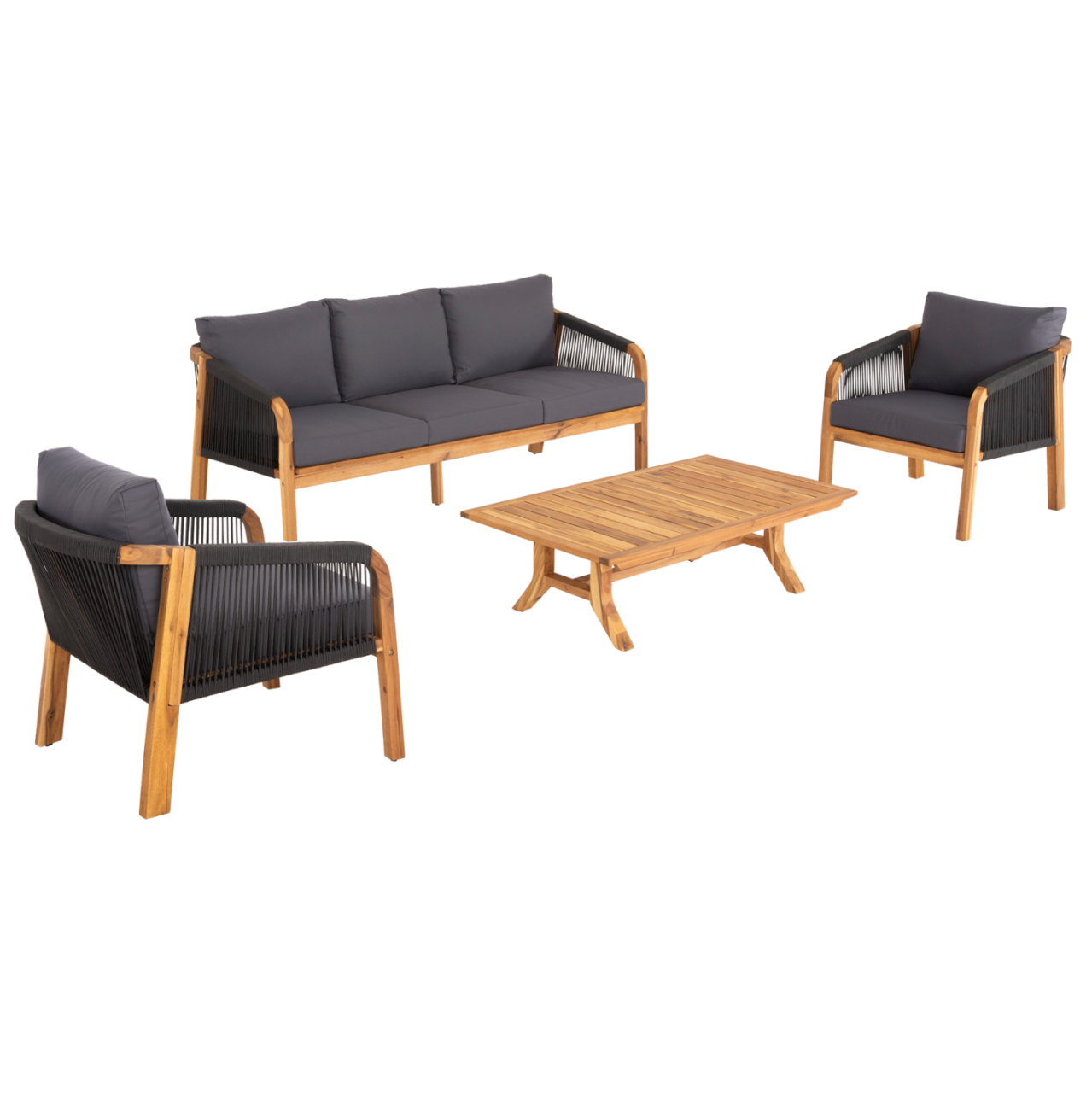OUTDOOR LOUNGE SET 4PCS ROSSWELL HM6084.01 ACACIA WOOD-ROUND ROPE and CUSHIONS IN ANTHRACITE [5]