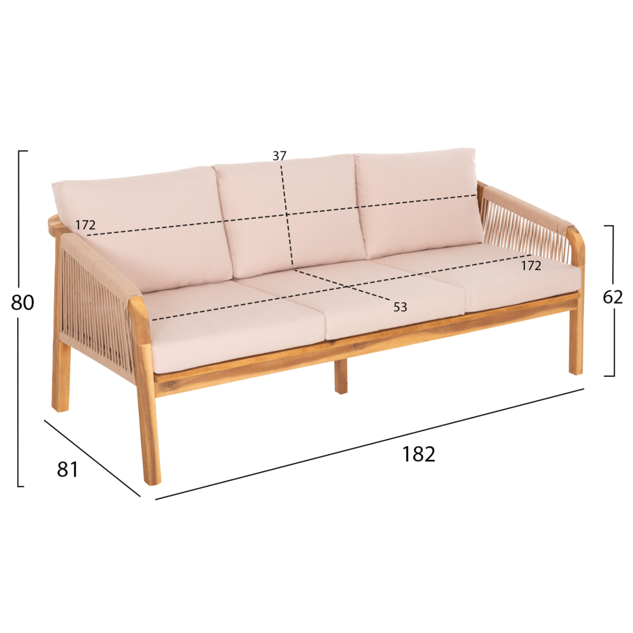 OUTDOOR LOUNGE SET 4PCS ROSSWELL HM6084.02 ACACIA WOOD-ROUND ROPE-BEIGE CUSHIONS [2]
