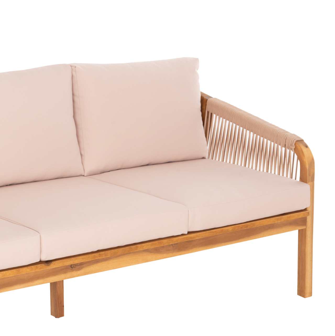 OUTDOOR LOUNGE SET 4PCS ROSSWELL HM6084.02 ACACIA WOOD-ROUND ROPE-BEIGE CUSHIONS [5]