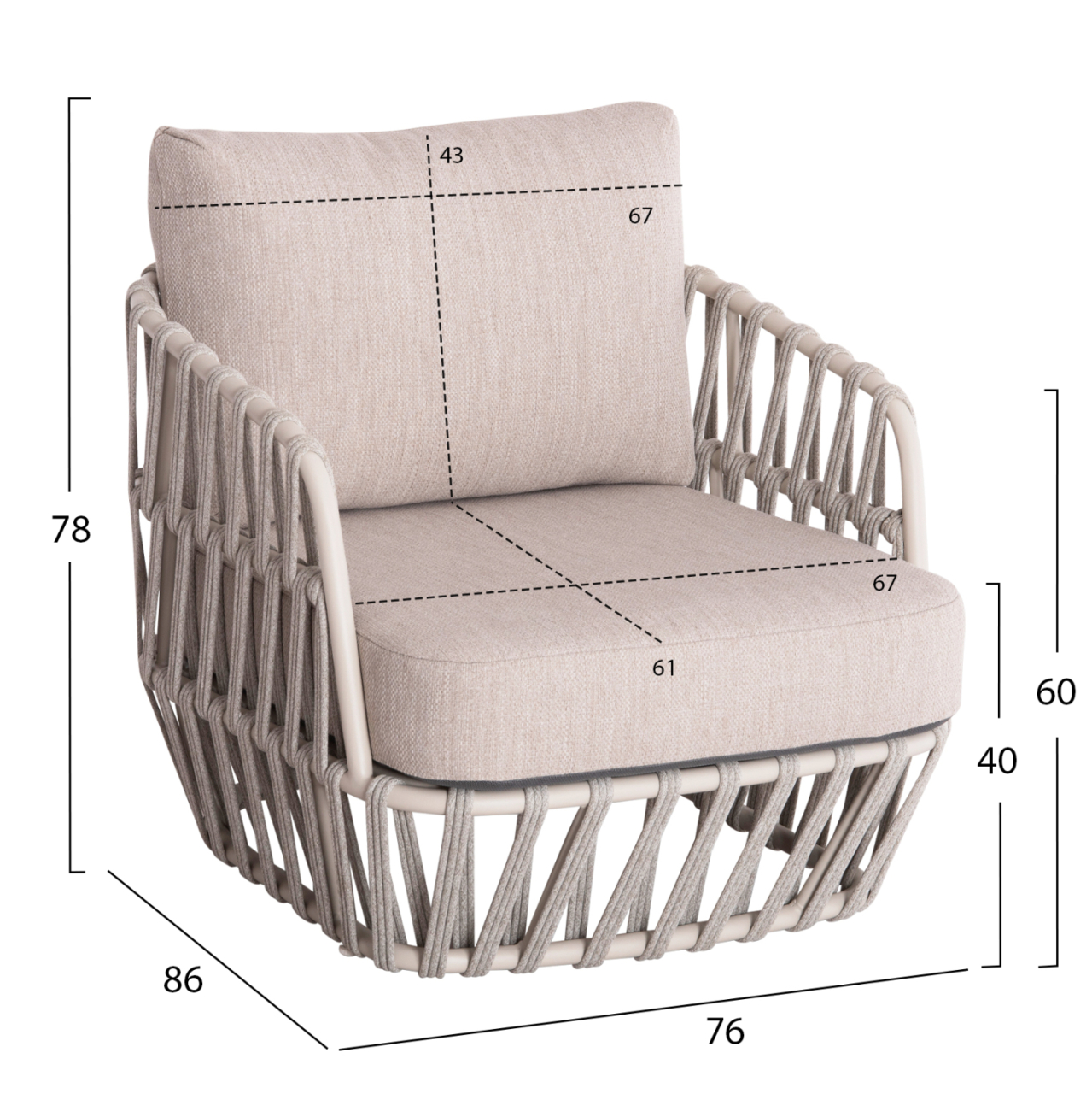 OUTDOOR LOUNGE SET 4PCS SABO HM6208.02 CREAM WHITE ALUMINUM-BEIGE P.E.ROPE and OLEFIN FABRIC-TEAK WOOD IN NATURAL [3]