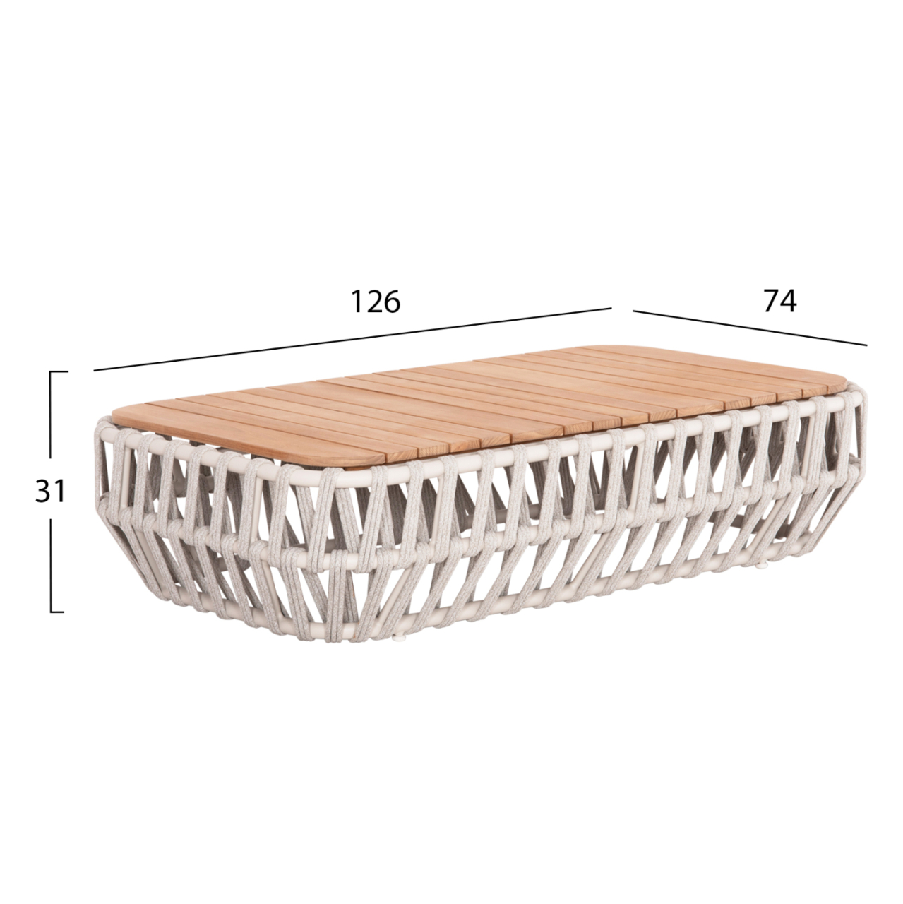 OUTDOOR LOUNGE SET 4PCS SABO HM6208.02 CREAM WHITE ALUMINUM-BEIGE P.E.ROPE and OLEFIN FABRIC-TEAK WOOD IN NATURAL [4]