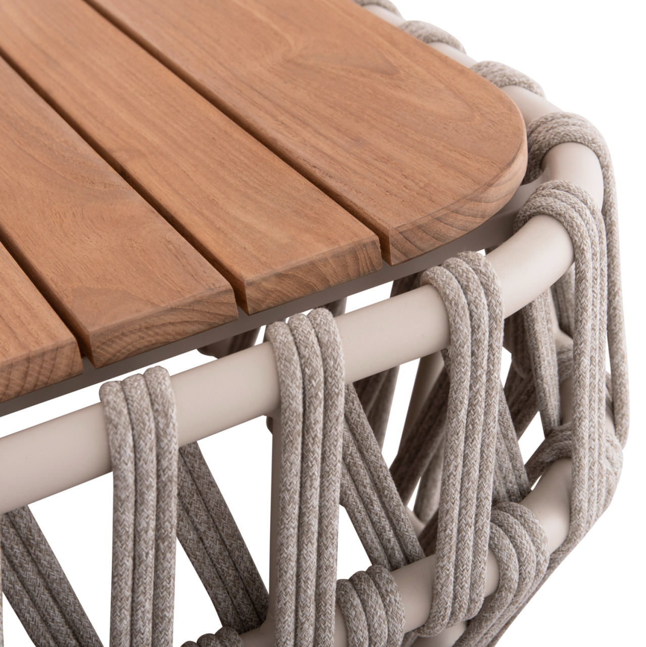 OUTDOOR LOUNGE SET 4PCS SABO HM6208.02 CREAM WHITE ALUMINUM-BEIGE P.E.ROPE and OLEFIN FABRIC-TEAK WOOD IN NATURAL [9]