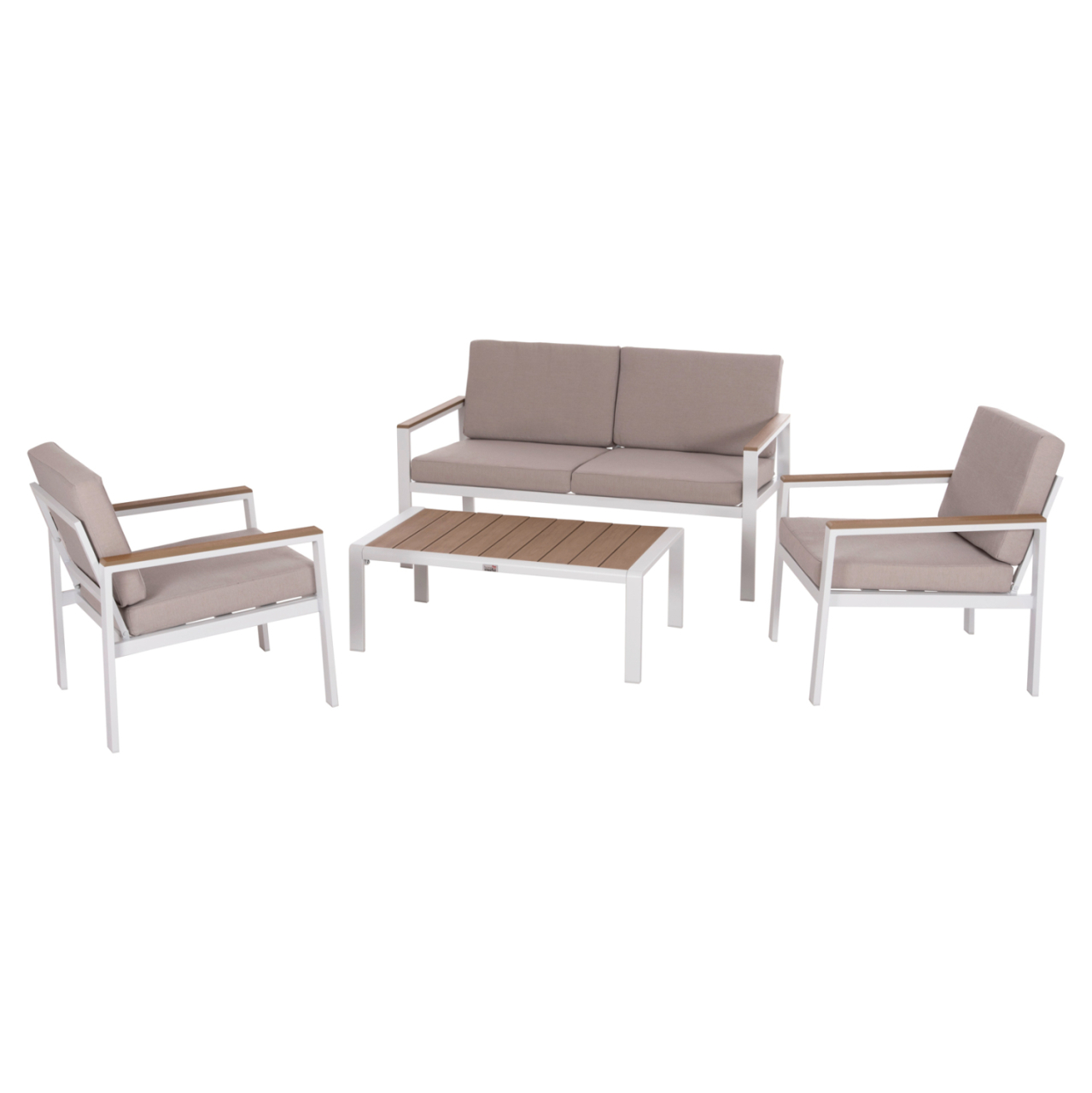 OUTDOOR LOUNGE SET 4PCS SAFIN HM6278.01 ALUMINUM IN WHITE--POLYWOOD--OLEFIN FABRIC IN BEIGE [6]