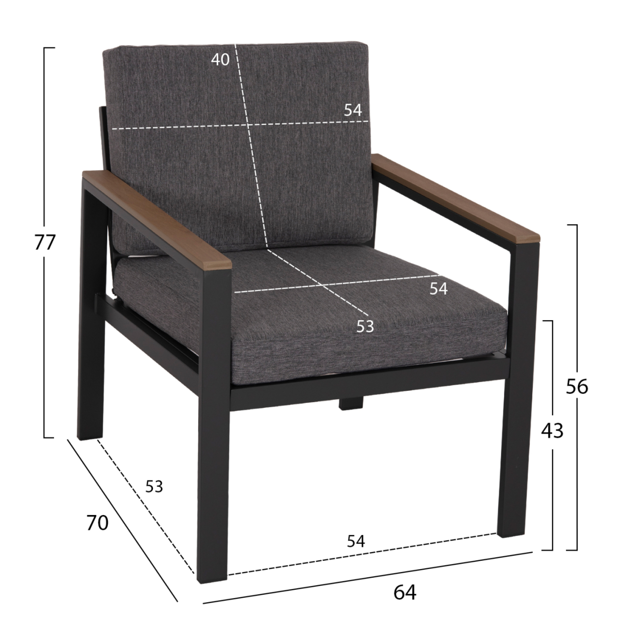 OUTDOOR LOUNGE SET 4PCS SAFIN HM6278.03 ALUMINUM and OLEFIN FABRIC IN DARK GREY--POLYWOOD [3]