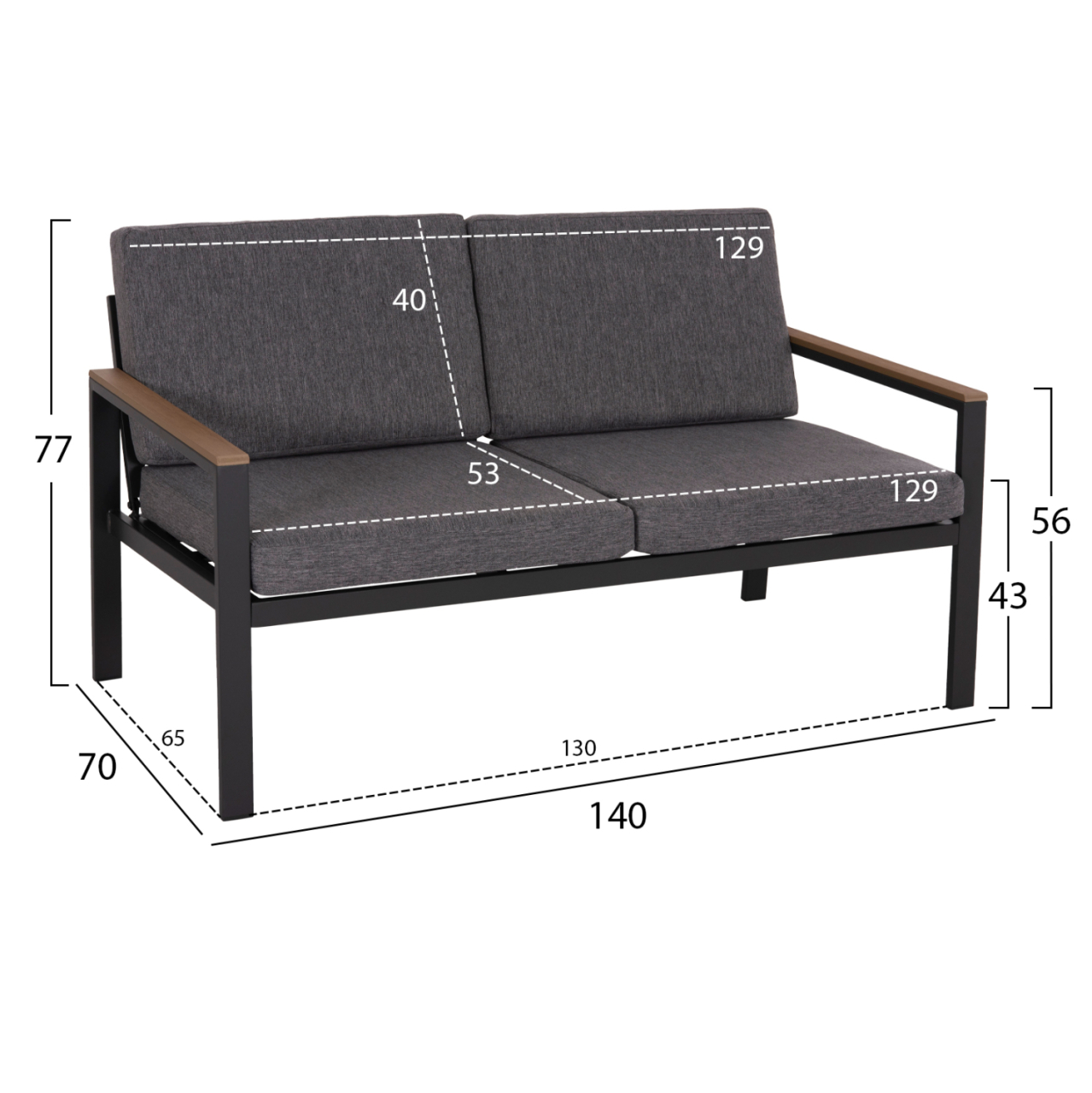 OUTDOOR LOUNGE SET 4PCS SAFIN HM6278.03 ALUMINUM and OLEFIN FABRIC IN DARK GREY--POLYWOOD [2]