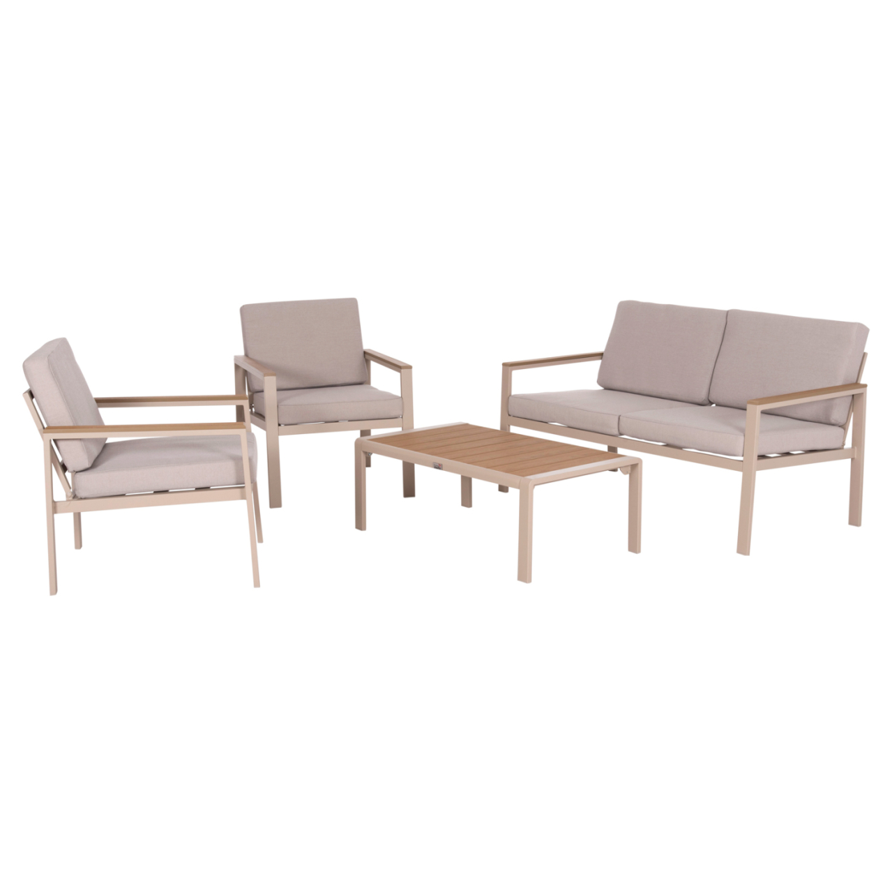 OUTDOOR LOUNGE SET 4PCS SAFIN HM6278.04 ALUMINUM IN CAPPUCCINO--POLYWOOD--OLEFIN FABRIC IN BEIGE [2]