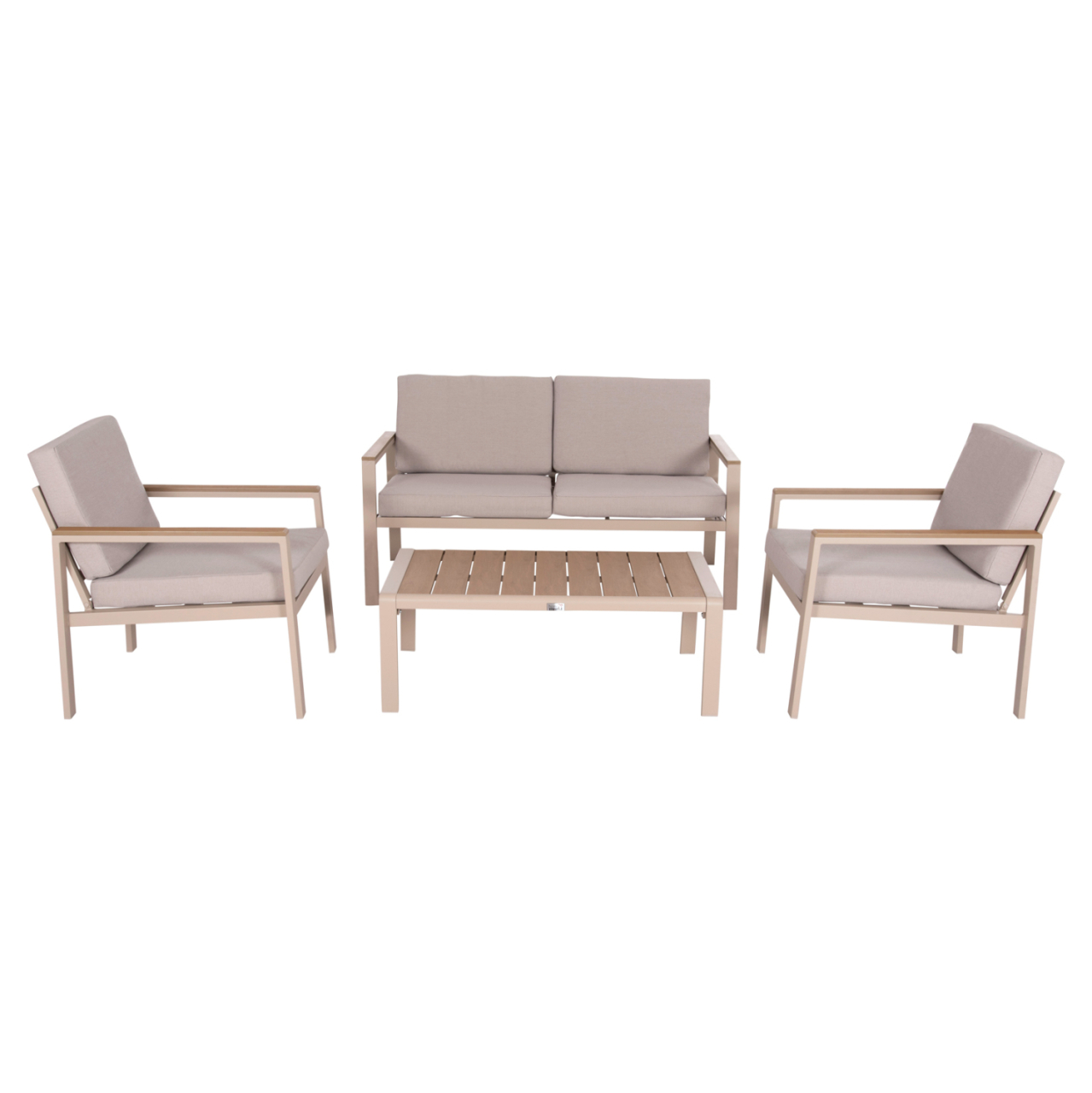 OUTDOOR LOUNGE SET 4PCS SAFIN HM6278.04 ALUMINUM IN CAPPUCCINO--POLYWOOD--OLEFIN FABRIC IN BEIGE [3]