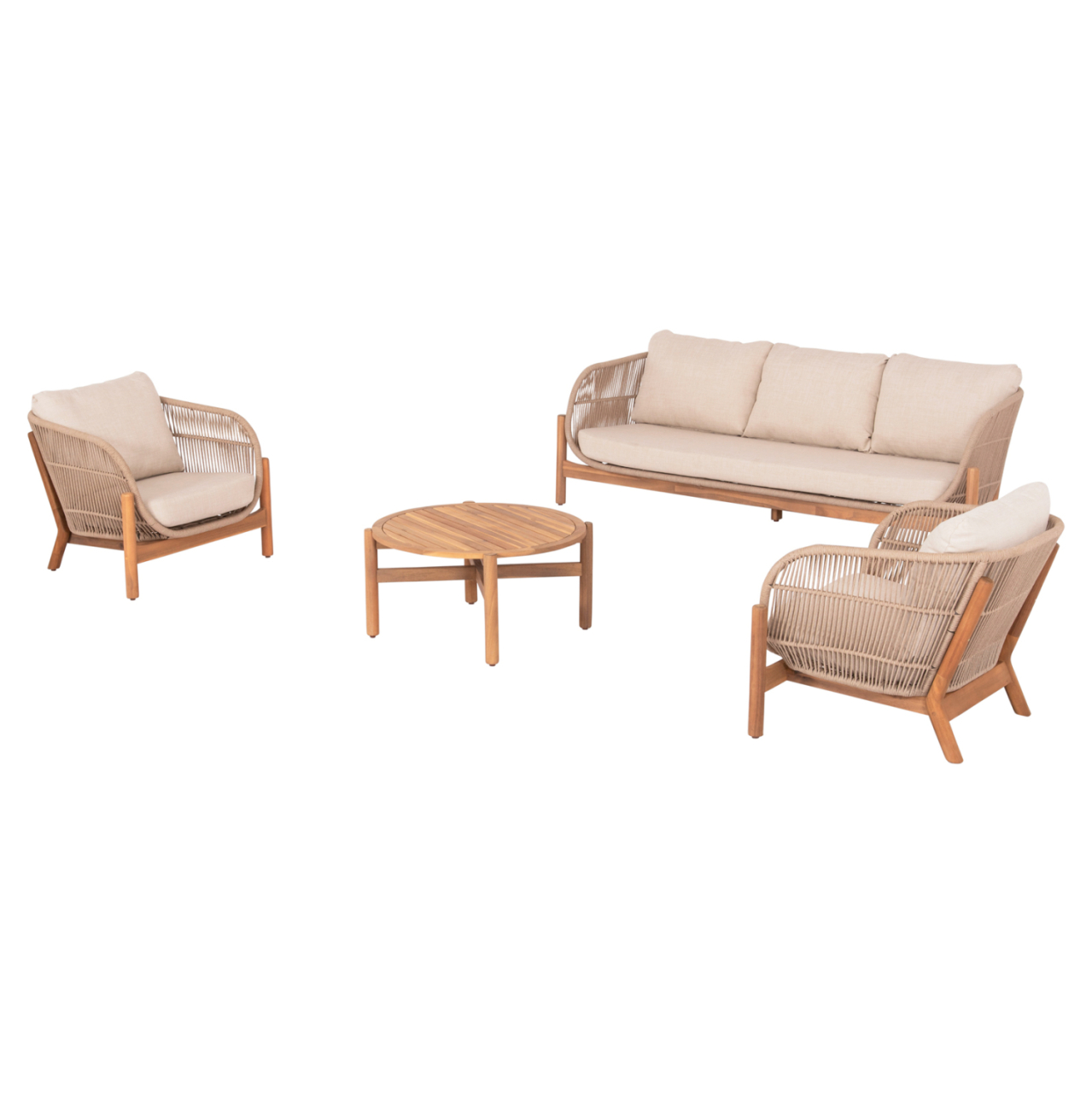 OUTDOOR LOUNGE SET 4PCS SANJI HM6219 ACACIA WOOD-ALUMINUM FRAME-ROPE [5]