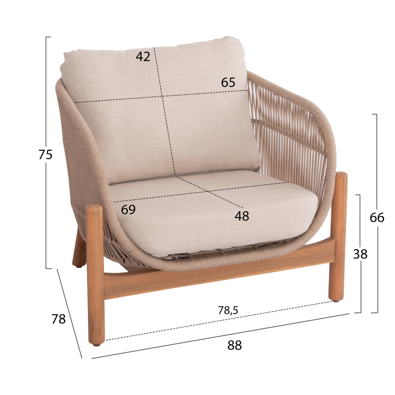OUTDOOR LOUNGE SET 4PCS SANJI HM6219 ACACIA WOOD-ALUMINUM FRAME-ROPE [2]