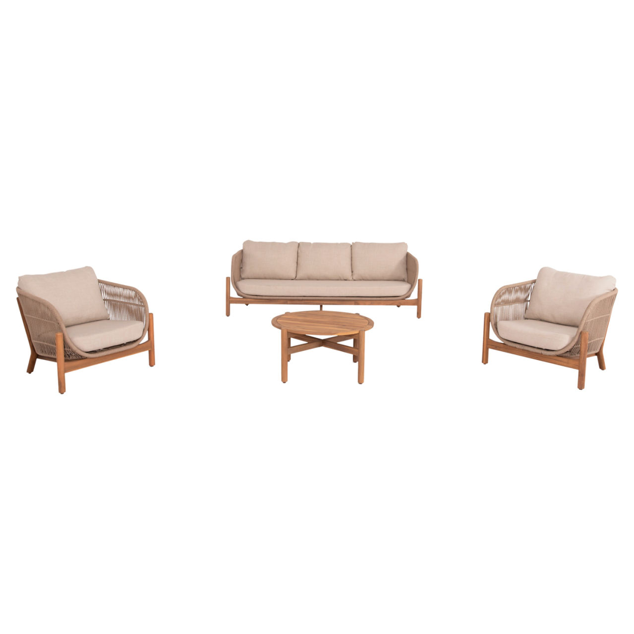 OUTDOOR LOUNGE SET 4PCS SANJI HM6219 ACACIA WOOD-ALUMINUM FRAME-ROPE [6]