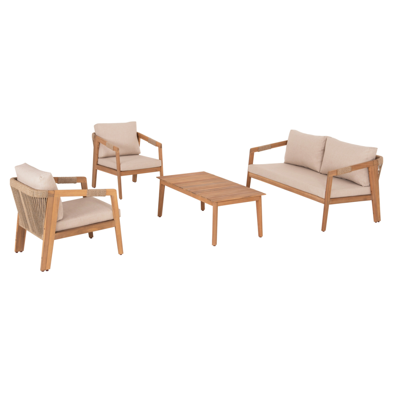 OUTDOOR LOUNGE SET 4PCS SAVANNA HM6442 ACACIA WOOD--ROPE--POLYESTER FABRIC IN BEIGE [5]
