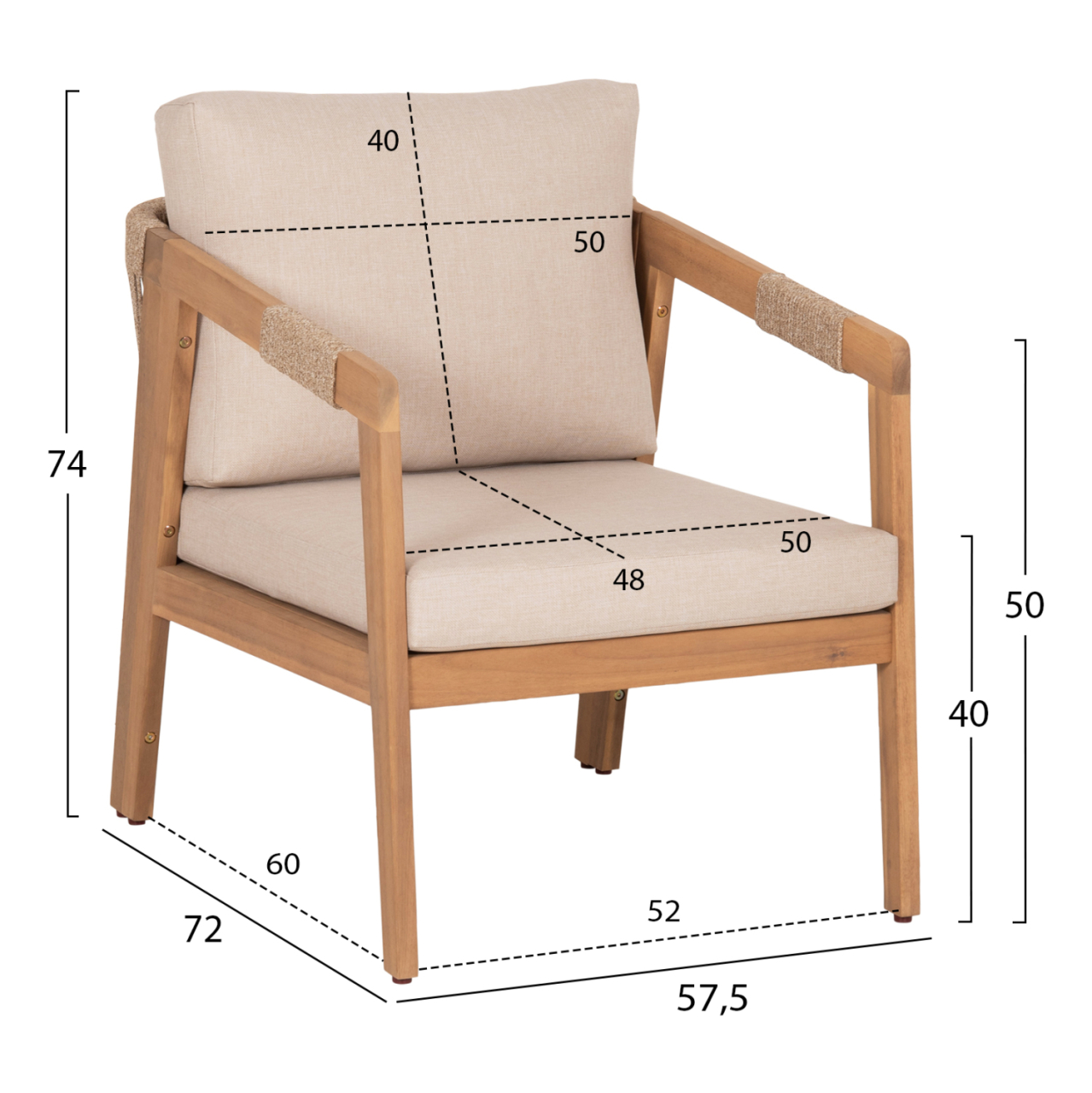 OUTDOOR LOUNGE SET 4PCS SAVANNA HM6442 ACACIA WOOD--ROPE--POLYESTER FABRIC IN BEIGE [3]