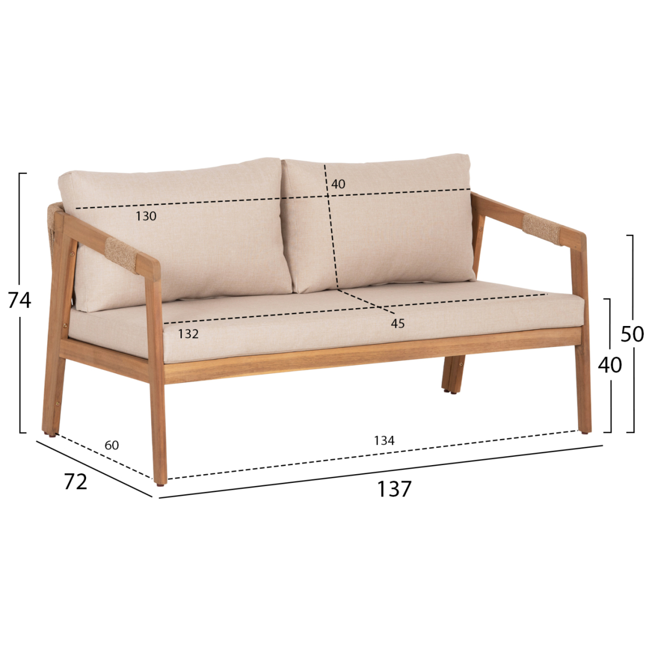 OUTDOOR LOUNGE SET 4PCS SAVANNA HM6442 ACACIA WOOD--ROPE--POLYESTER FABRIC IN BEIGE [2]