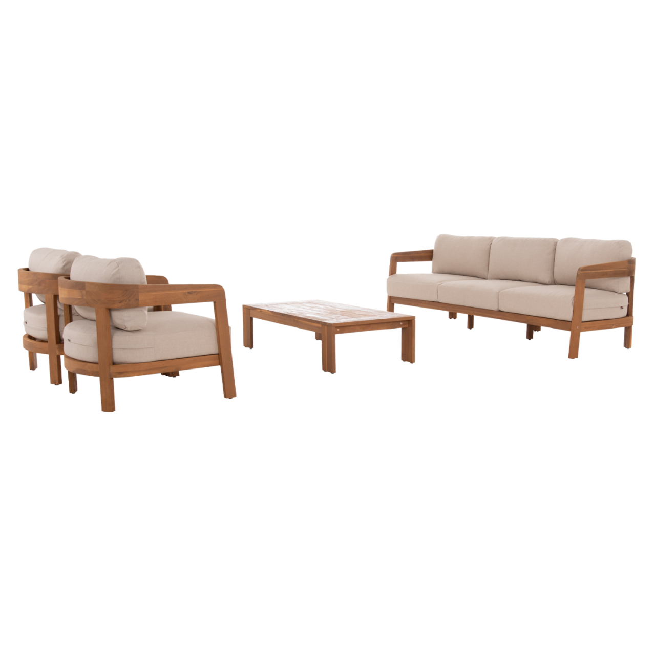 OUTDOOR LOUNGE SET 4PCS SOLARA HM6514 ACACIA WOOD--POLYESTER CUSHIONS COVERS IN ECRU [7]