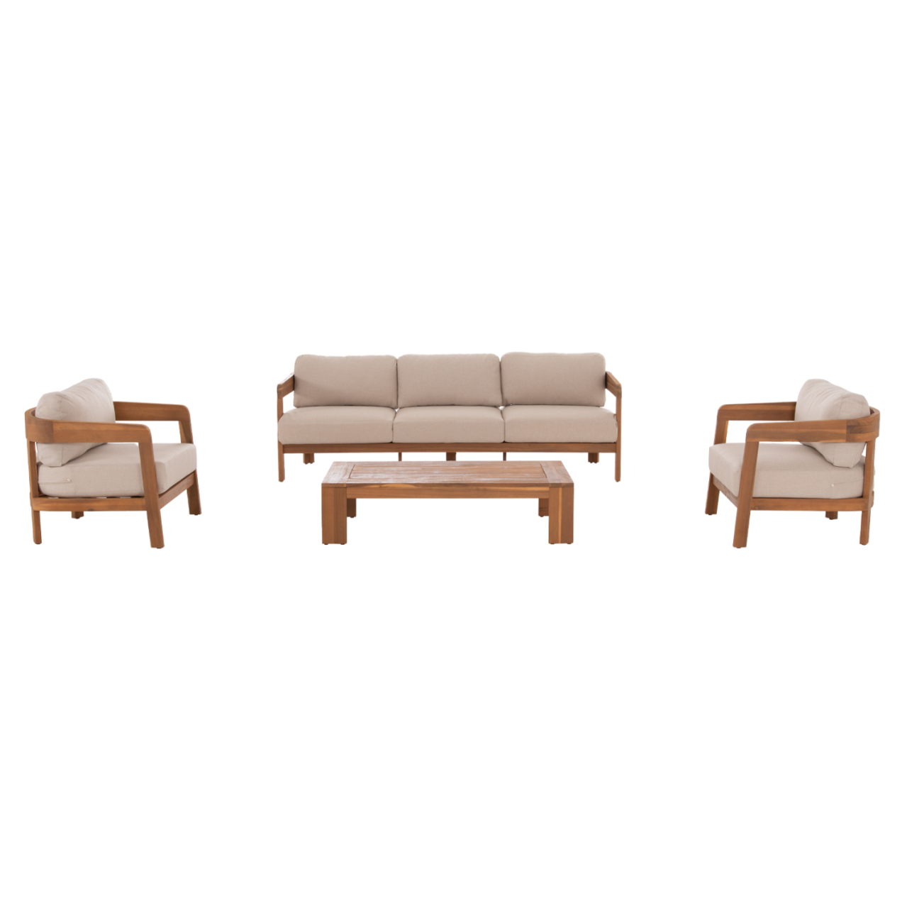 OUTDOOR LOUNGE SET 4PCS SOLARA HM6514 ACACIA WOOD--POLYESTER CUSHIONS COVERS IN ECRU [5]