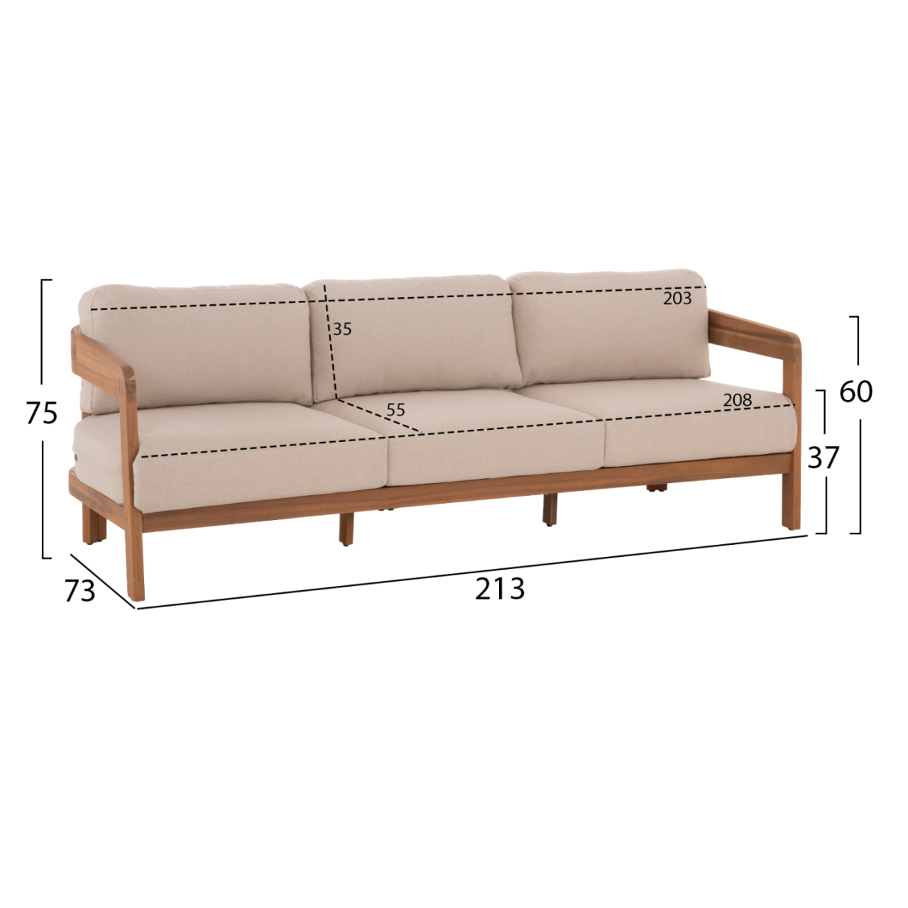 OUTDOOR LOUNGE SET 4PCS SOLARA HM6514 ACACIA WOOD--POLYESTER CUSHIONS COVERS IN ECRU [2]