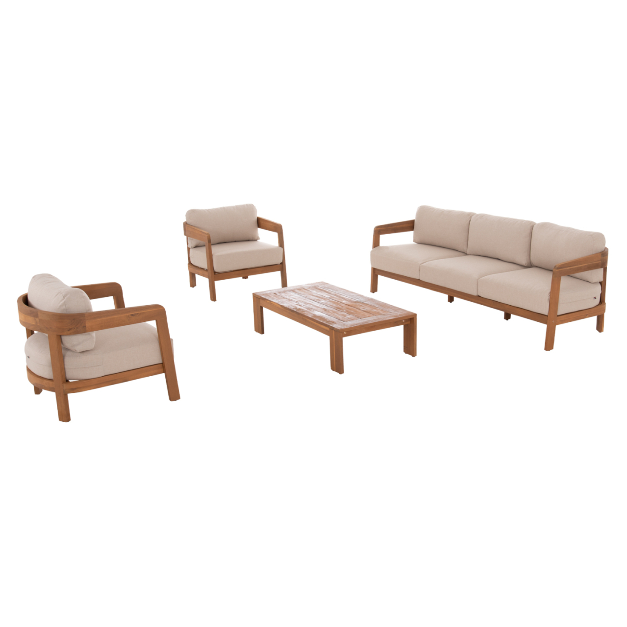 OUTDOOR LOUNGE SET 4PCS SOLARA HM6514 ACACIA WOOD--POLYESTER CUSHIONS COVERS IN ECRU [6]