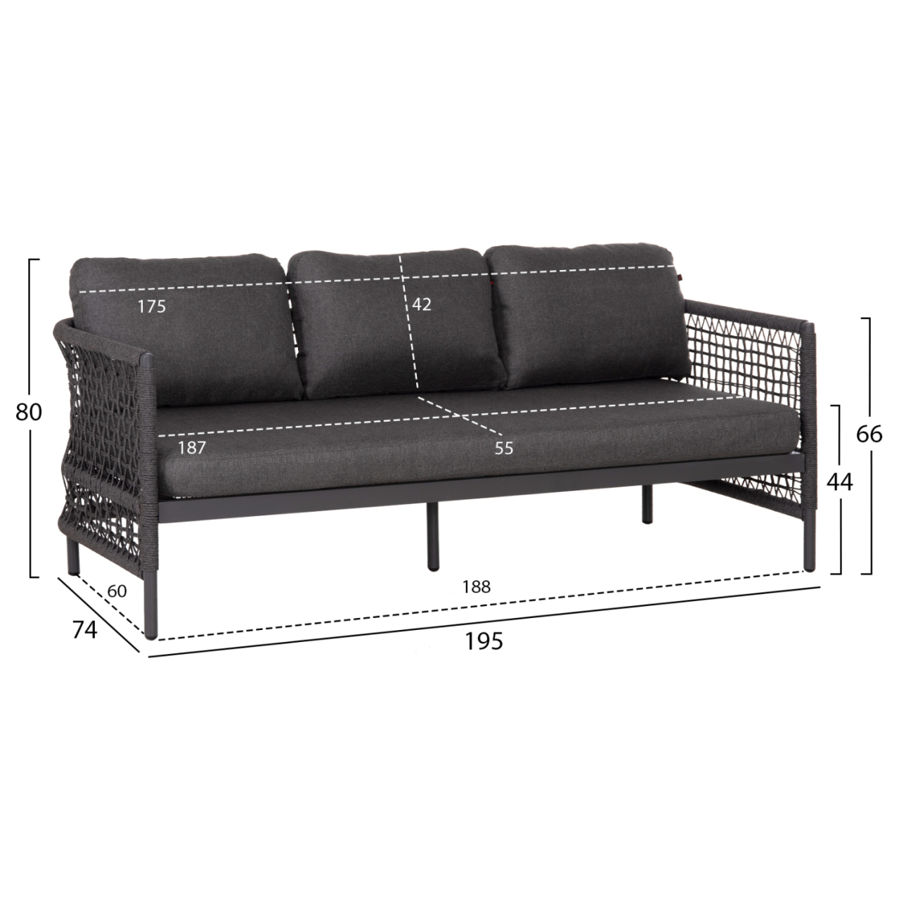 OUTDOOR LOUNGE SET 4PCS SONDRA HM6251.01 ALUMINUM-ROPE-CUSHIONS IN GREY [2]