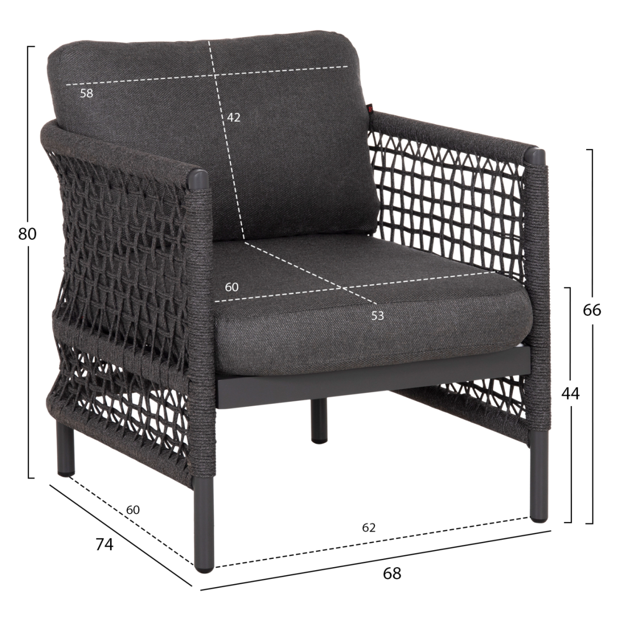 OUTDOOR LOUNGE SET 4PCS SONDRA HM6251.01 ALUMINUM-ROPE-CUSHIONS IN GREY [3]