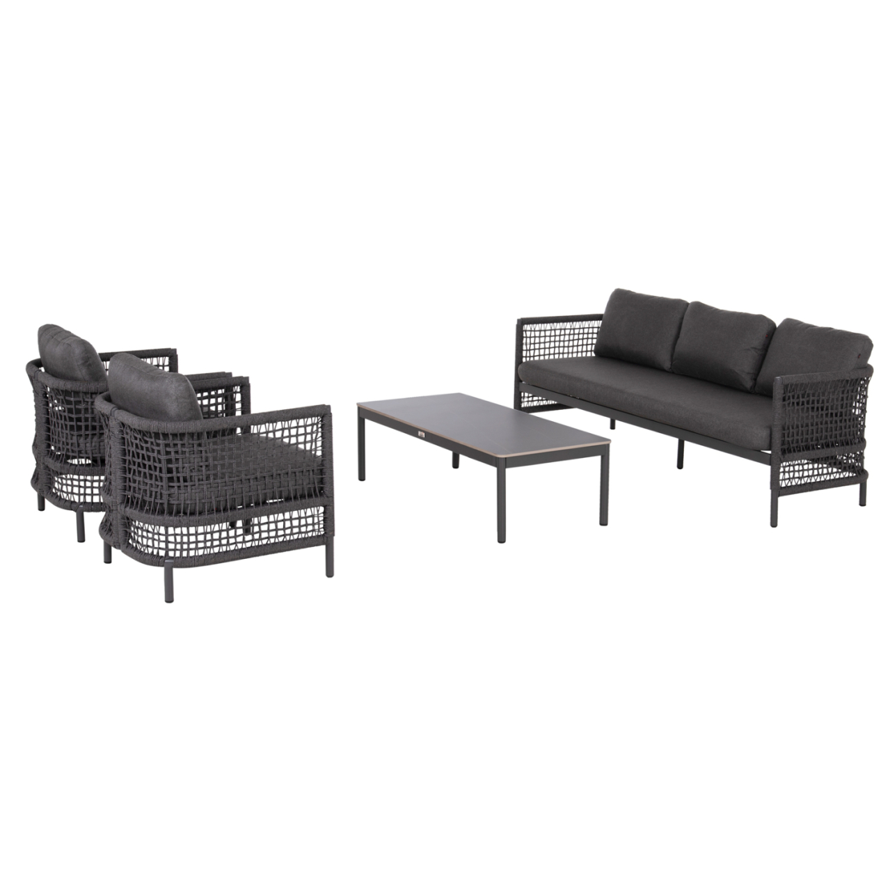 OUTDOOR LOUNGE SET 4PCS SONDRA HM6251.01 ALUMINUM-ROPE-CUSHIONS IN GREY [6]