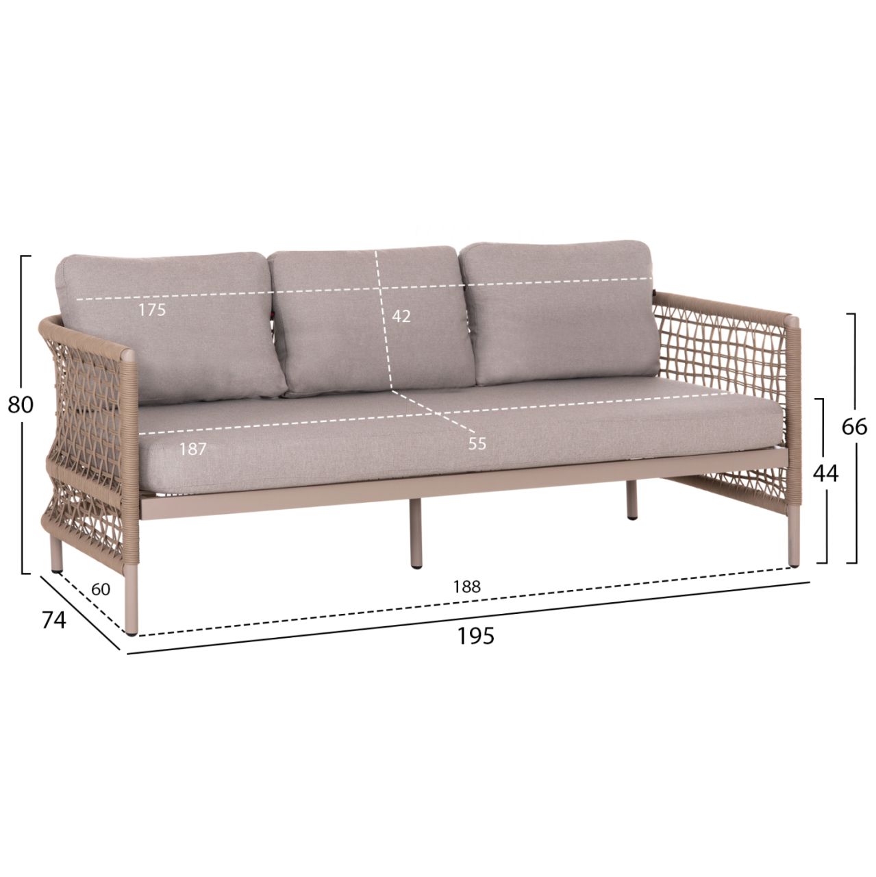 OUTDOOR LOUNGE SET 4PCS SONDRA HM6251.02 ALUMINUM and ROPE IN CAPPUCCINO--CUSHIONS IN BEIGE [2]