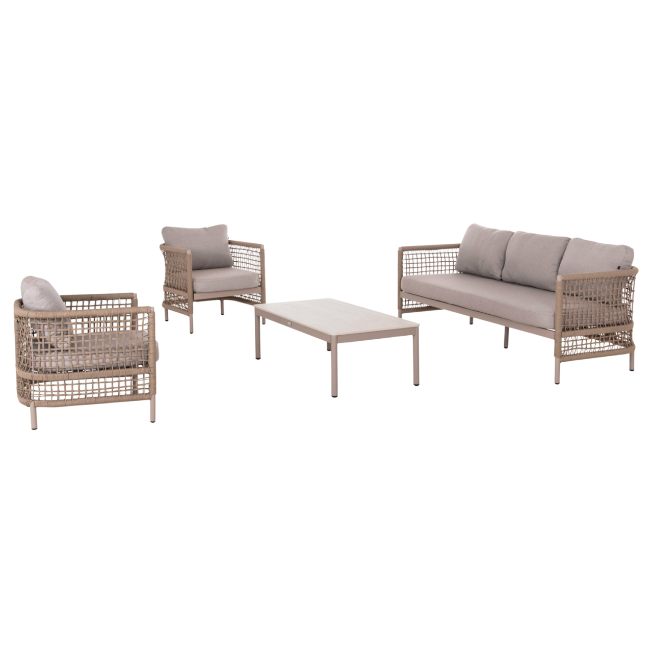 OUTDOOR LOUNGE SET 4PCS SONDRA HM6251.02 ALUMINUM and ROPE IN CAPPUCCINO--CUSHIONS IN BEIGE [5]