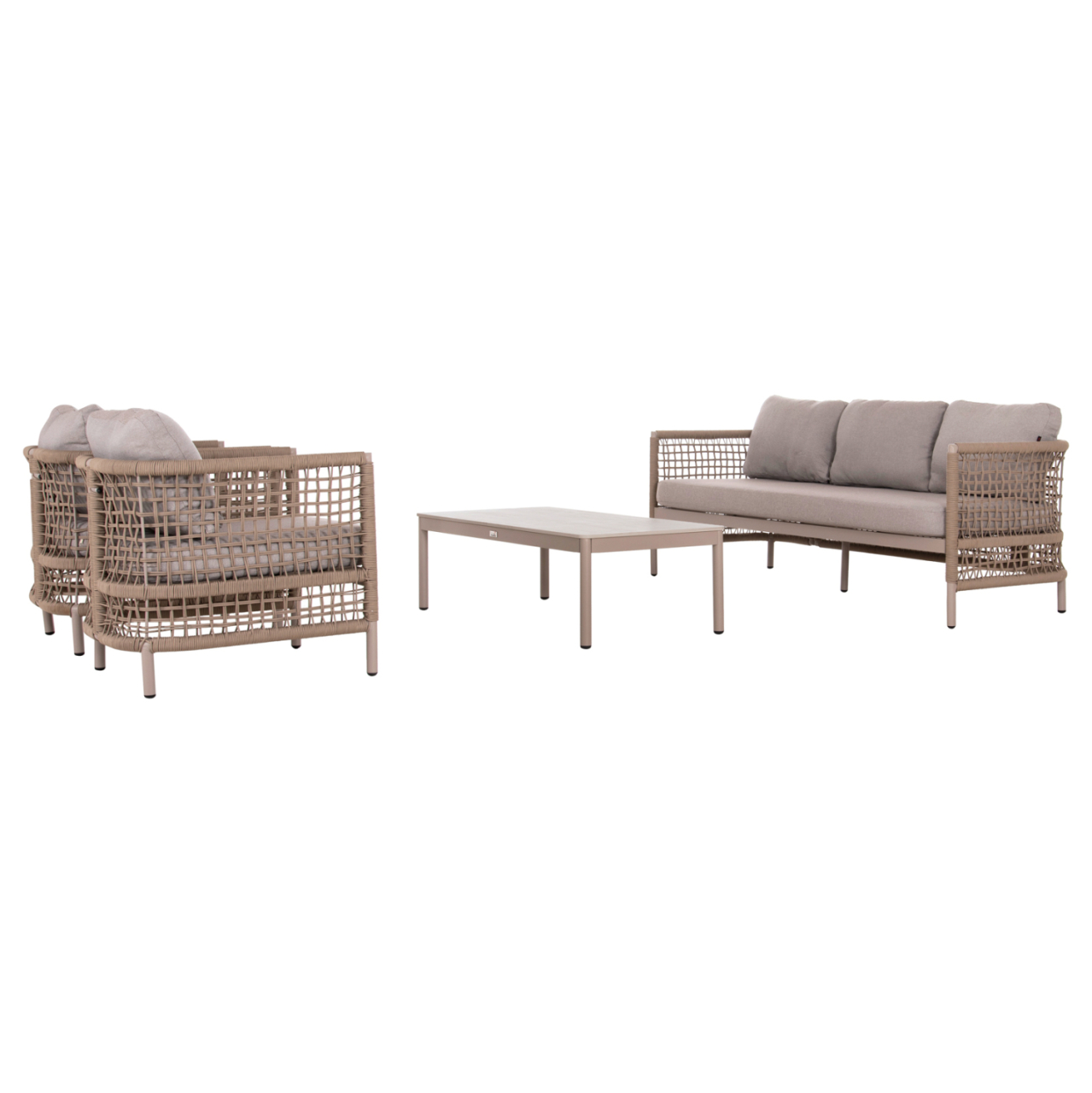 OUTDOOR LOUNGE SET 4PCS SONDRA HM6251.02 ALUMINUM and ROPE IN CAPPUCCINO--CUSHIONS IN BEIGE [6]