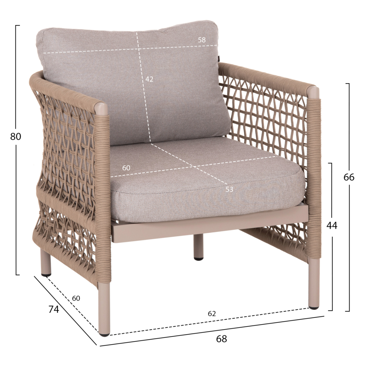 OUTDOOR LOUNGE SET 4PCS SONDRA HM6251.02 ALUMINUM and ROPE IN CAPPUCCINO--CUSHIONS IN BEIGE [3]