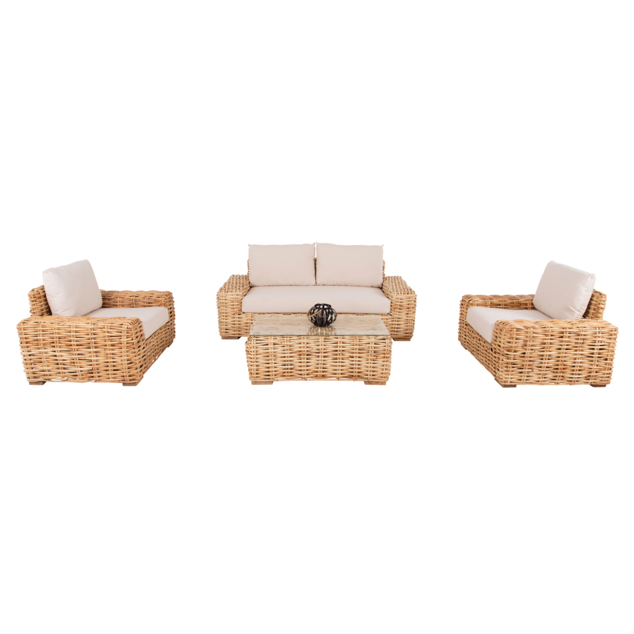 OUTDOOR LOUNGE SET 4PCS TROPEL HM11940 NATURAL RATTAN-2SEATER SOFA-2 ARMCHAIRS-COFFEE TABLE [5]