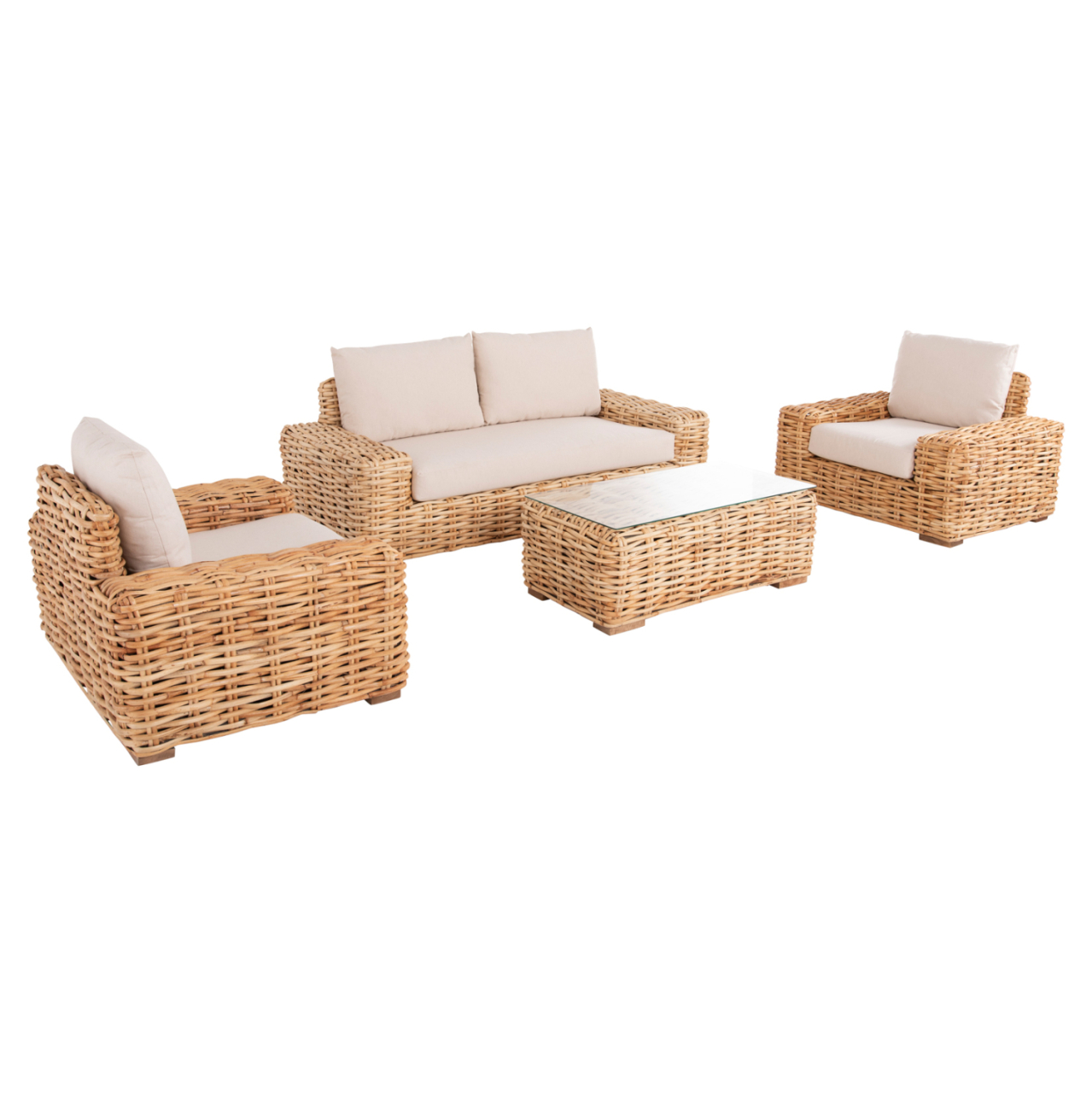 OUTDOOR LOUNGE SET 4PCS TROPEL HM11940 NATURAL RATTAN-2SEATER SOFA-2 ARMCHAIRS-COFFEE TABLE [6]