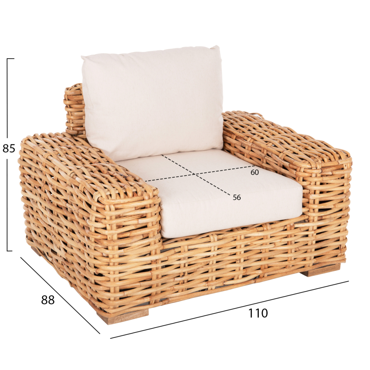 OUTDOOR LOUNGE SET 4PCS TROPEL HM11940 NATURAL RATTAN-2SEATER SOFA-2 ARMCHAIRS-COFFEE TABLE [3]