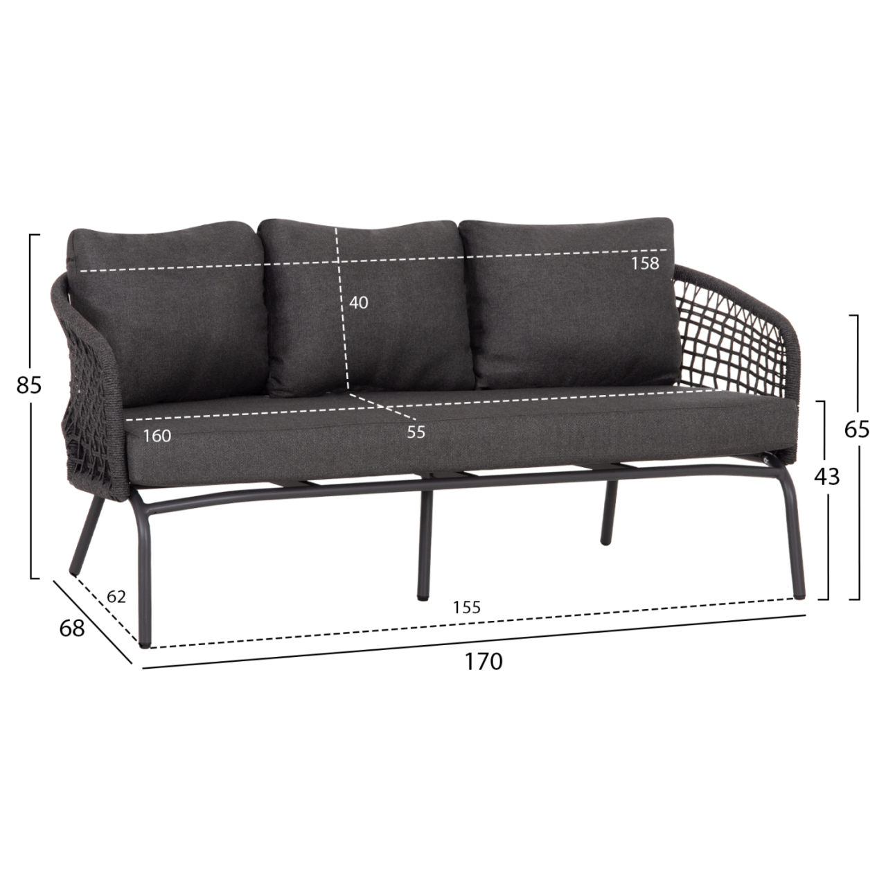 OUTDOOR LOUNGE SET 5-SEAT ELOWEN HM6508.01 ALUMINUM-ROPE-CUSHIONS---GREY [2]