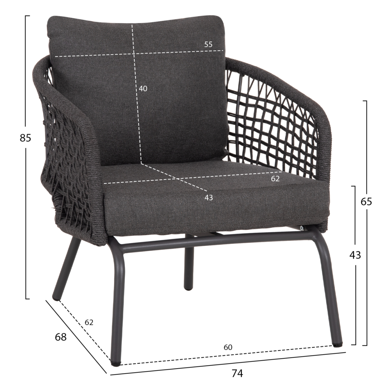 OUTDOOR LOUNGE SET 5-SEAT ELOWEN HM6508.01 ALUMINUM-ROPE-CUSHIONS---GREY [3]