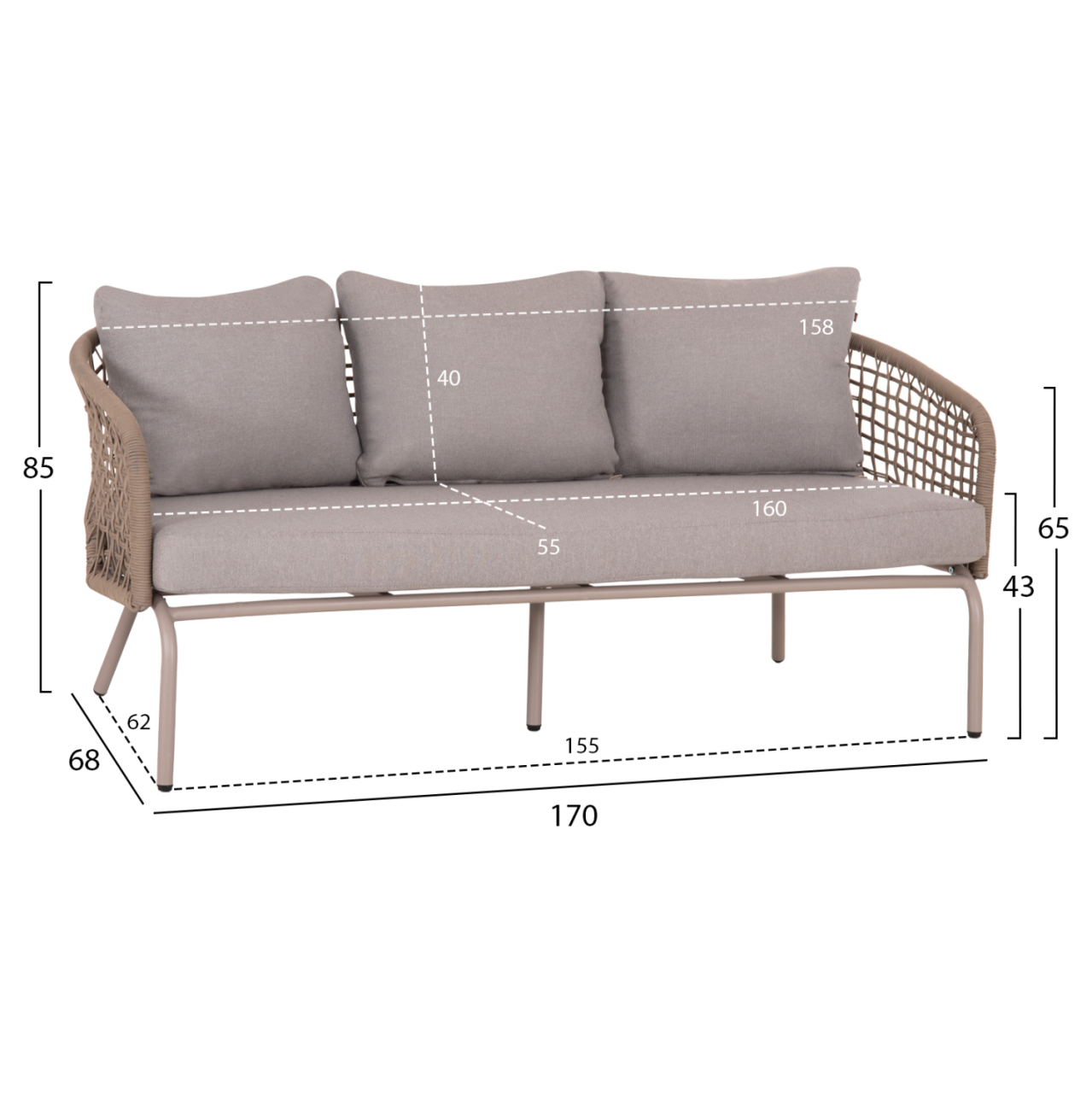 OUTDOOR LOUNGE SET 5-SEAT ELOWEN HM6508.02 ALUMINUM-ROPE IN BEIGE--CUSHIONS IN GREY [2]